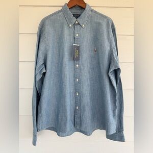 Polo Ralph Lauren Chambray Indigo Shirt XXL RL Prepster Untucked Fit Button Down